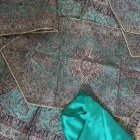 رومیزی ۶ تیکه آستردوزی ترمه اصل یزد و رومیزی ساتن