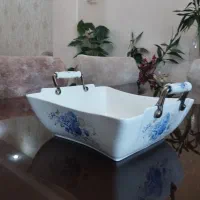 کاسه چینی سرامیکی گل آبی دسته دار