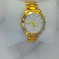 ساعت زنانه کاسیو طرح سه موتوره طلایی صفحه سفید