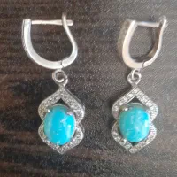 گوشواره نقره نگین فیروزه کاملا نو