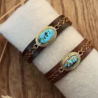 دستبند فیروزه و چرم