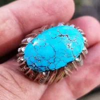 انگشتر نقره دست ساز گلشیخی سنگ فیروزه نیشابور