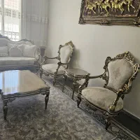 مبل ۷ نفره استیل همراه میزن ناهارخوری خوری ۸ نفره