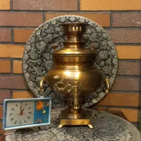 سماور زغالی سینی مسی ساعت کوکی رومیزی