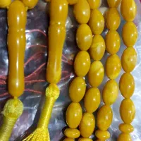 دوتا تسبیح کهربا رنگ زرد عسلی بودار فروشی