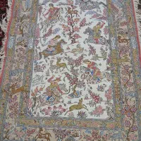 فرش ابریشم زرع و نیم طرح شکارگاه قم