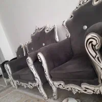 مبل کلاسیک ۷ نفرا دو دست قهوه ای طوسی