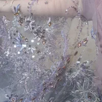 پارچه ساتن یاسی با تور گیپور پولک دوزی