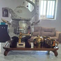 ست کتری وقوری بهمراه سینی چوبی وفنجان وقندان|ظروف سرو و پذیرایی|کرمان, |دیوار