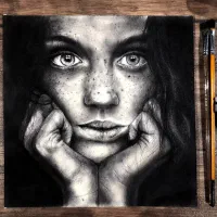 نقاشی سیاه قلم و مداد رنگی