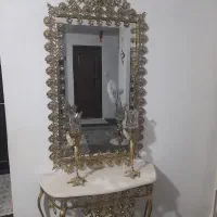 آینه و شمعدان برنز دوبل گل