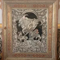 تابلوی قلم زنی نقره و مس پُرکار ظریف درجه ۱ قدیمی