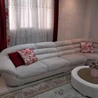 مبلمان راحتی طرح ال ۷ نفره با کوسن و میز جلو مبلی|مبلمان خانگی و میز عسلی|رامسر, |دیوار