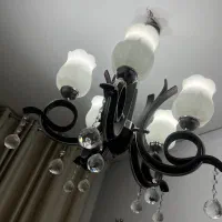 لوستر چوب و شیشه و کریستالی