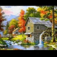 نخ و نقشه بافت تابلوفرش طرح کلبه زیبا