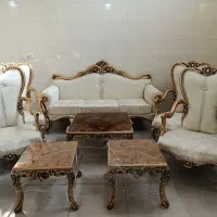 مبل سلطنتی کلاسیک خورشیدی7نفره با جلومبلی تمام چوب