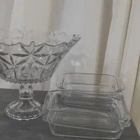 جا میوه ای بلور بزرگ مجلسی نو و ظروف پیرکس