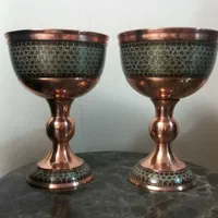 یک جفت سنگاب مس و خاتم‌کاری