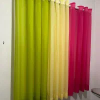 پرده حریر رنگی همراه با میله پرده و آستر