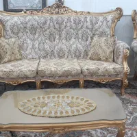 مبل سلطنتی چوبی ۹ نفره باروکش پارچه ای با میزجلو