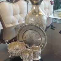 گلدون انگاره بشقاب قندون انبر نقره انتیک کلکسیونی