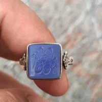 انگشتر نقره خطی عقیق آبی کم یاب بسیار زیبا