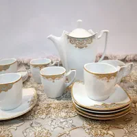 سرویس چینی طلا کوب چای خوری با قوری