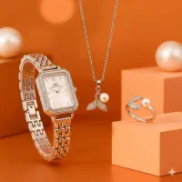 ست زنانه ساعت و گردنبندو انگشتر مدل مروارید