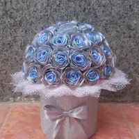 باکس گل رز روبانی طوسی و آبی آسمانی