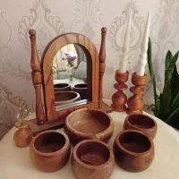 هفت سین چوبی آینه چوبی جاشمعی چوبی پیاله چوبی