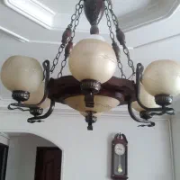 لوستر ۶ شاخه تلفیقی از چوب و فلز