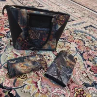 ست کیف دستی و کیف پول و شال نخی