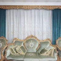 پرده پذیرایی، کناره مخمل زیره تور به همراه آستر|پرده، رانر، رومیزی|اسلام‌شهر, شهرک مفیدی|دیوار