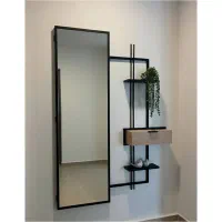 آینه قدی دیواری مدرن به همراه شلف دکوراتیو چوبی