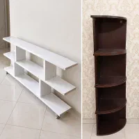 شلف چوبی و میز با عسلی