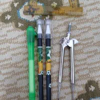 پرگار.گونیا.خودکارپاکنی آبی.خودکارنامرئی.سالم