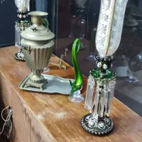 یک جفت چراغ لاله شمعی عتیقه تمام نقاشی