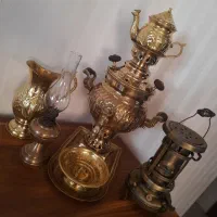 سرویس سماور  ذغالی قدیمی به همراه دو چراغ