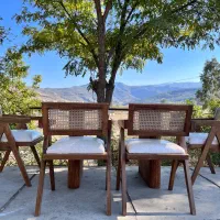 صندلی مینیمال چوبی پشت حصیر بامبو قابل مونتاژ گردو|میز و صندلی غذاخوری|مینودشت, |دیوار