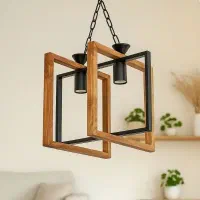 لوستر 2 شعله چوبی شاهان تک مدل WOOD 8/لوستر مدرن