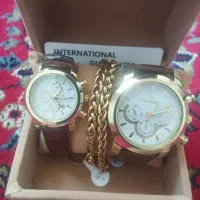 ست ساعت زنانه و مردانه چرمی با دستبند وحلقه وجعبه