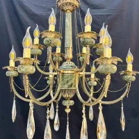 لوستر 5شاخه 10شعله برنز و سنگ مرمر