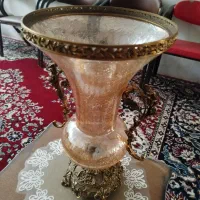 گلدان شیشه ترک اصل.پایه برنج اصل