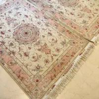 جفت فرش دستباف تبریز گل ابریشم زرع و نیم