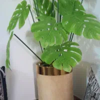 دوعددگل مصنوعی وگلدان چرم مخملی