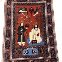 تابلو فرش دستباف قدیمی چله و قسمتی از زمینه ابریشم|تابلو فرش|اصفهان, ناژوان|دیوار