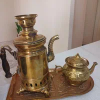 سماور زغالی.قوری ژغالی.سینی برنجی طرح هخامنش|سماور، چای‌ساز، قهوه‌ساز|تهران, نعمت‌آباد|دیوار