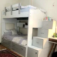 تخت دوطبقه MDF کودک و نوجوان با کمد و کشو + تشک