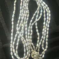 گردنبندمرواریدنقره ای سه رج اصل