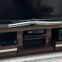 میز تلوزیون ۳ حالته همراه باشیشه دو کشو مگنتی